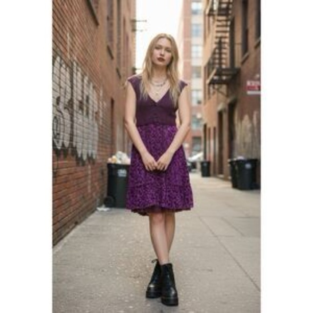 Free People Plum V-Neck Fit & Flare Mini Dress